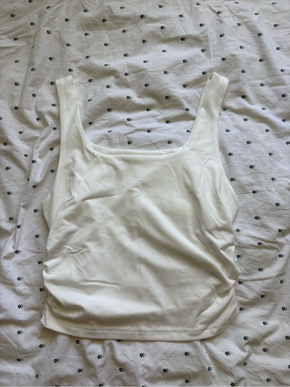 Cream ruched crop tank